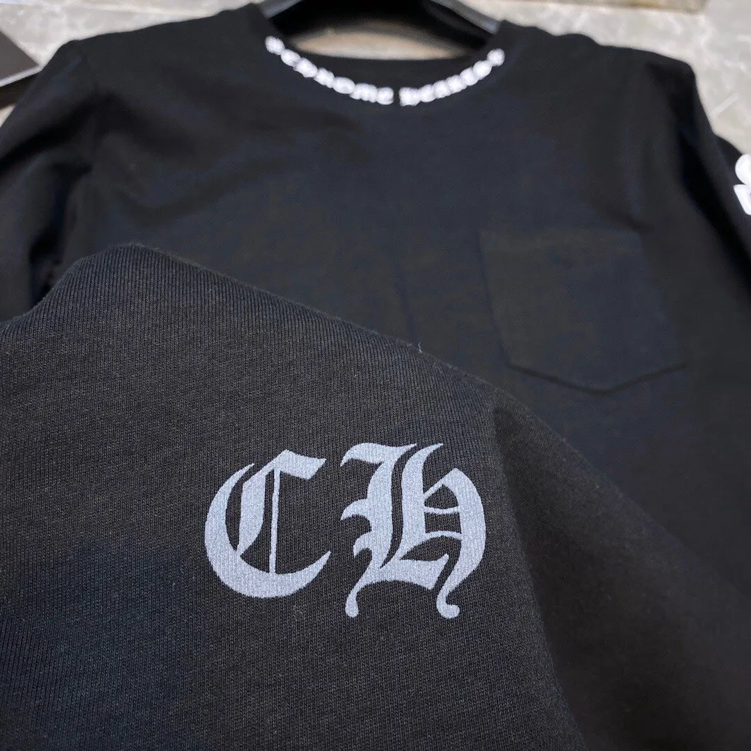 P160 Chrome Hearts long T series, synchronized with counters, letter neckline with floral arms ⭐ long-sleeved T-shirt, same style as celebrities ❤ Special customized version 1:1 high weight fabric 🌈 Recommended colors: white black 🌈 Size: S, M, L, XL